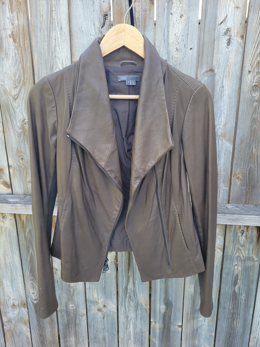 Vince Brown Leather Cross-Front Zip Jacket